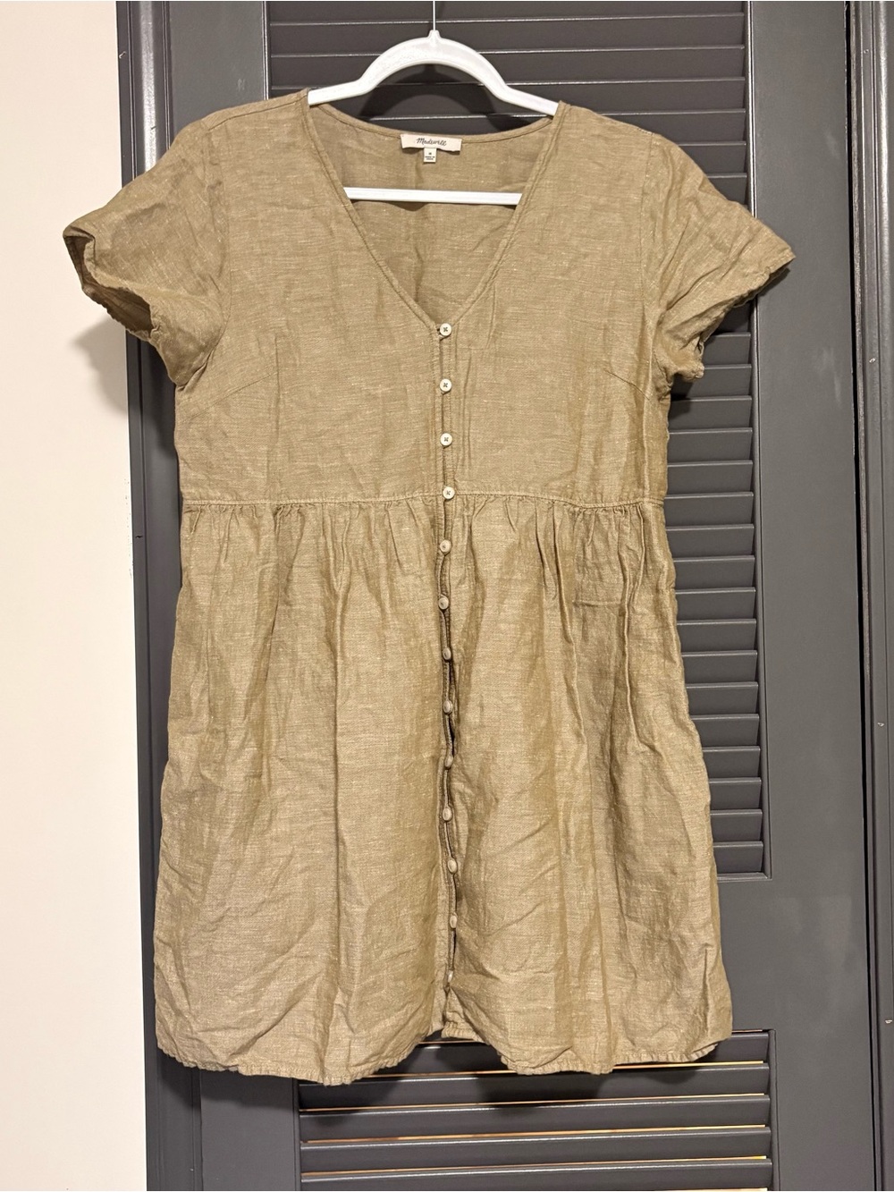 Madewell Short-Sleeve Button-Front Linen blend Mini Dress